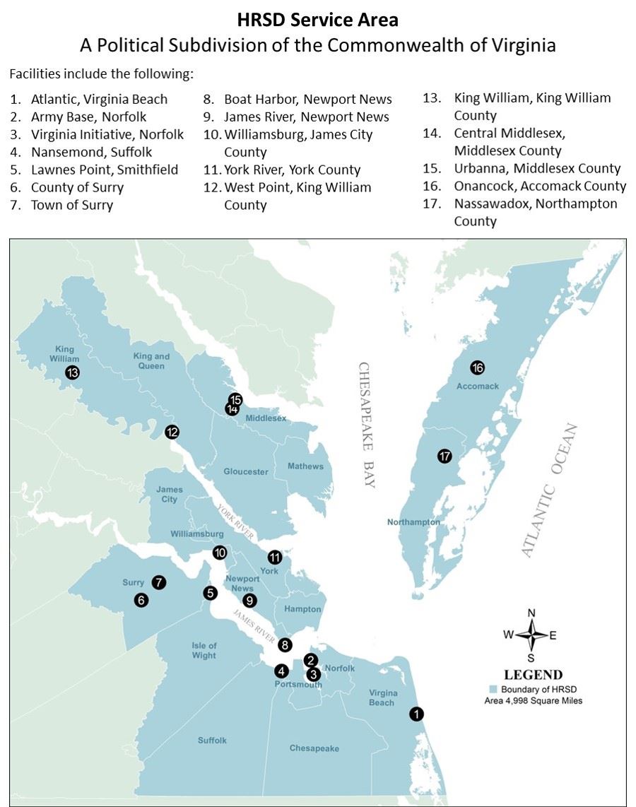 Map Showing the Hampton Roads Sanitation District (HRSD) Service Area
